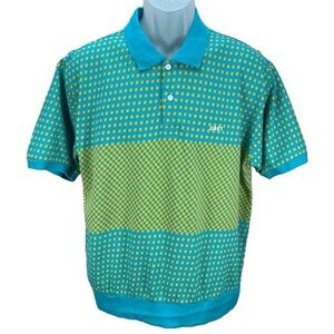 Obey Men’s Medium Turquoise/Yellow Geometric Print  Banded‎ Bottom Polo Shirt